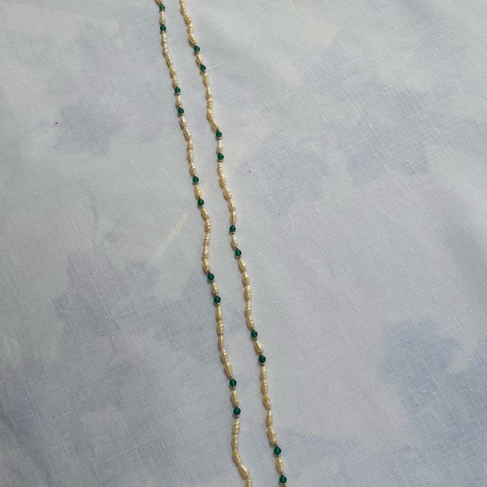 Vintage Pierre Cardin Designer Pearl and Green Beaded Necklace